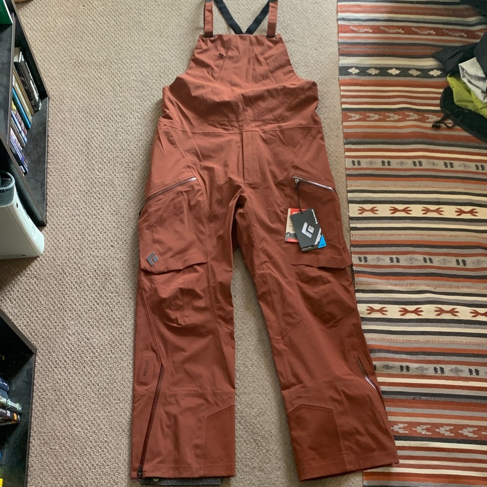 Men’s XL Black Diamond Factor Ski Bibs Iron Red New